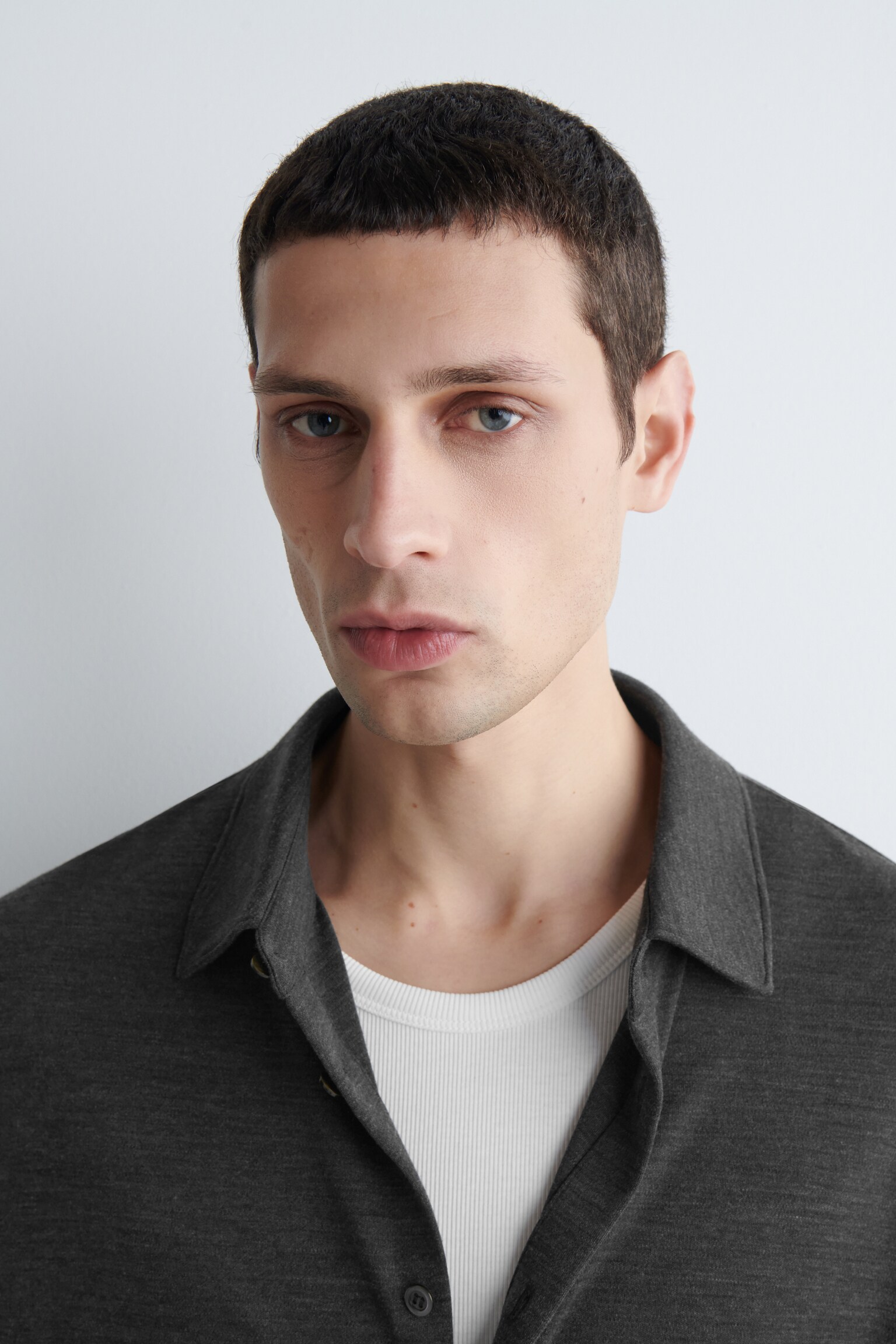 WOOL-BLEND JERSEY SHIRT - DARK-GREY MÉLANGE/NAVY MÉLANGE - 7