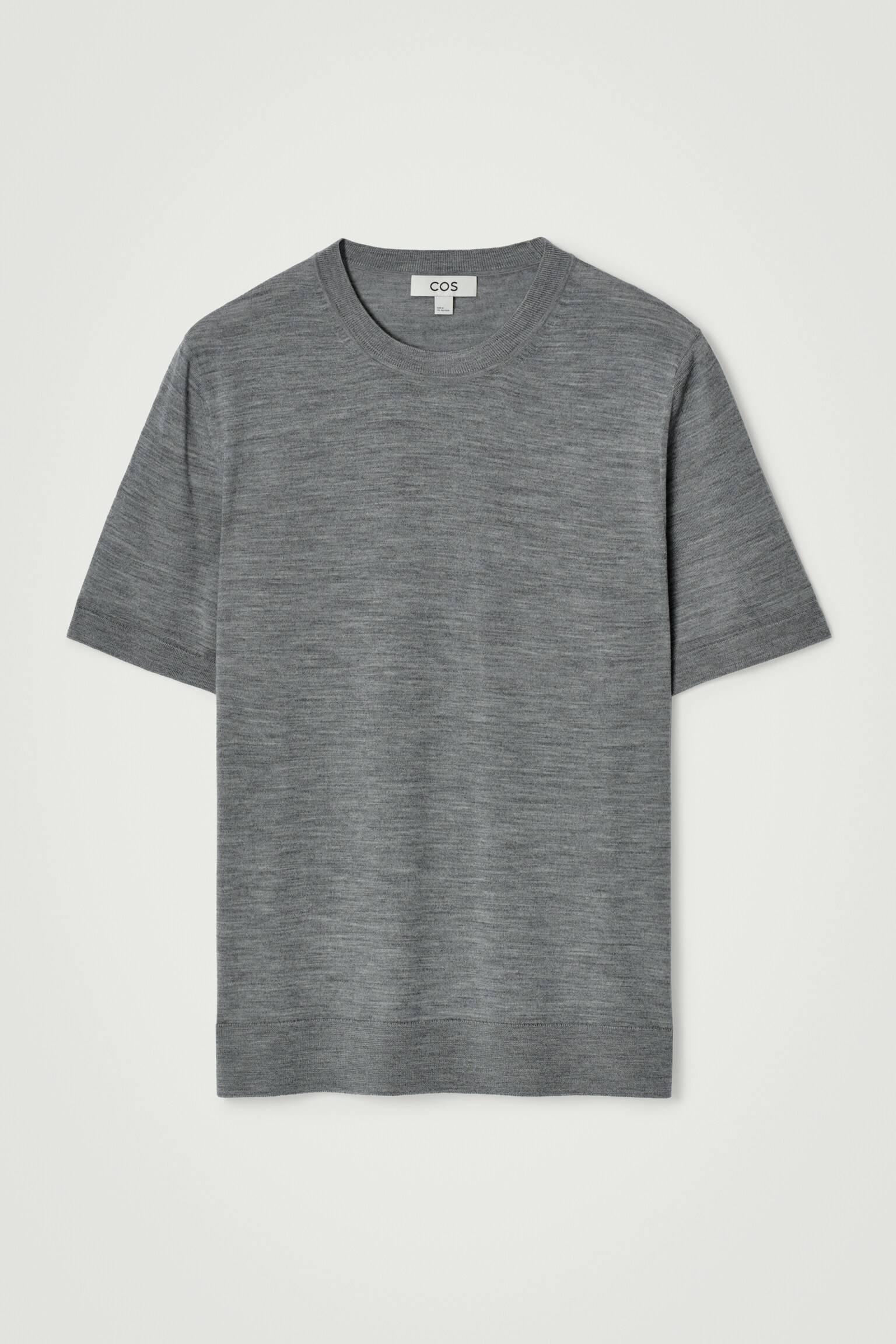 SLIM-FIT MERINO WOOL KNITTED T-SHIRT - GREY MÉLANGE/NAVY - 2