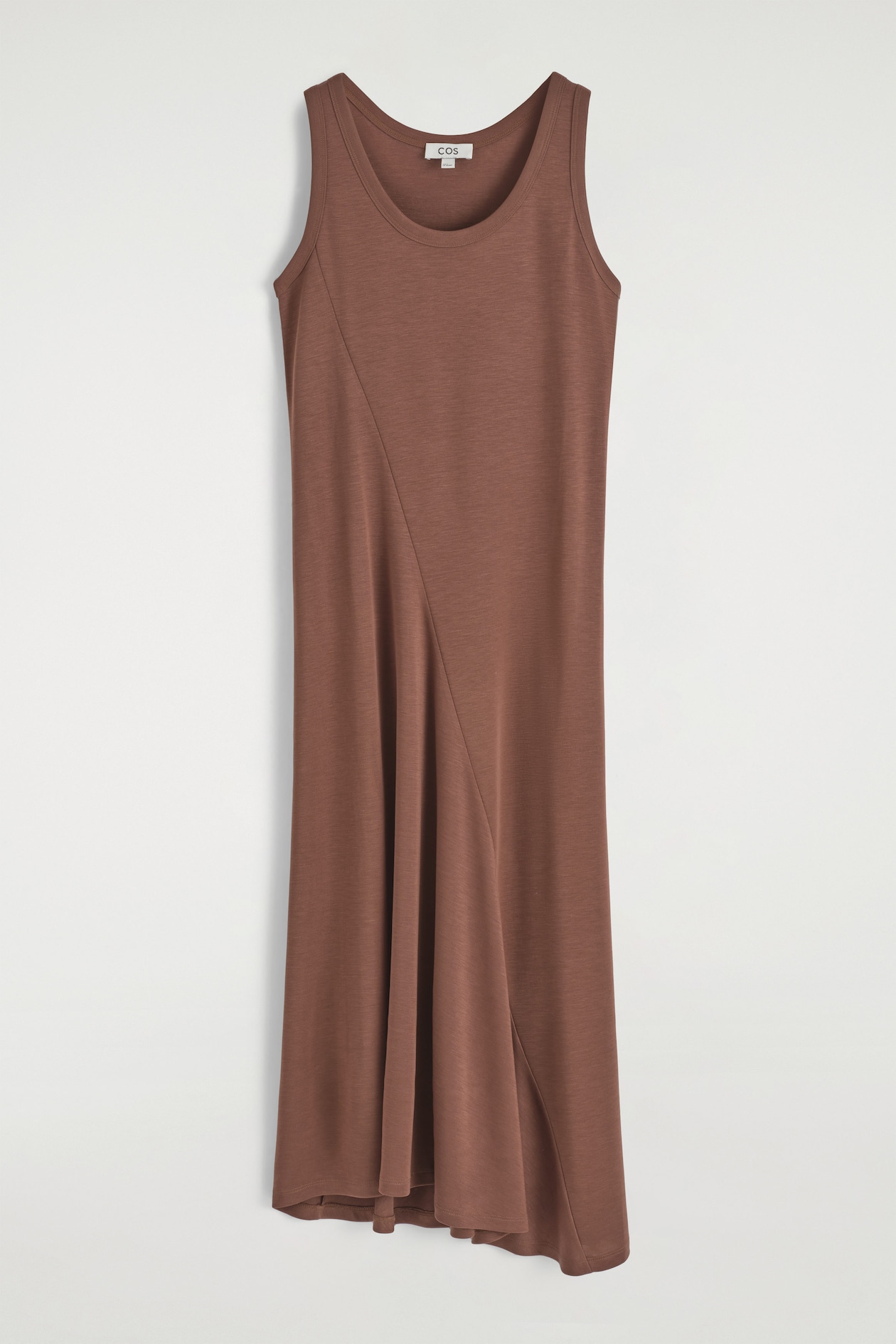 ASYMMETRIC JERSEY MIDI DRESS - BROWN
