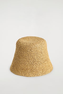 SCULPTED STRAW BUCKET HAT — BEIGE 3
