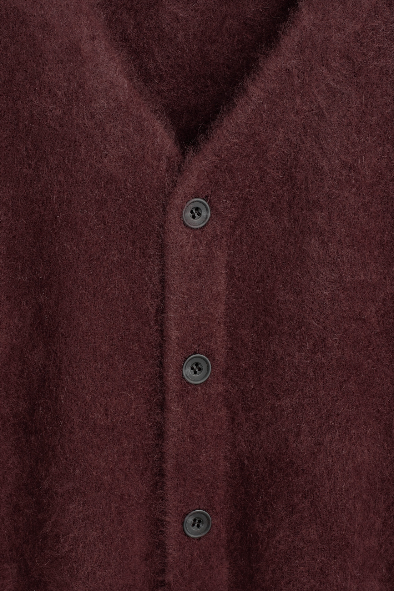 BRUSHED PURE CASHMERE V-NECK CARDIGAN — WINE RED