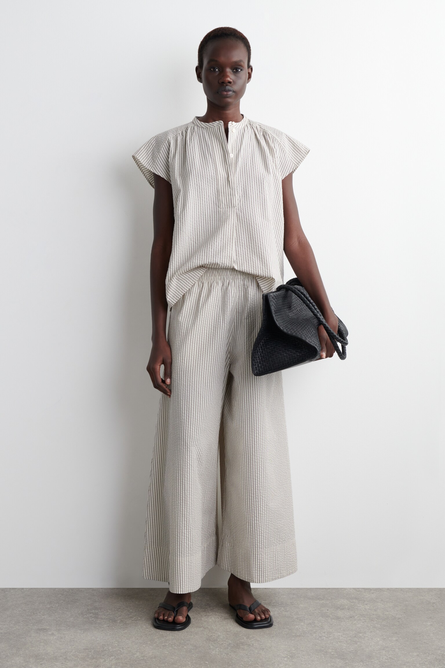 PANTALONI CULOTTE IN SEERSUCKER - AVORIO / MARRONE / A RIGHE/NERO - 5