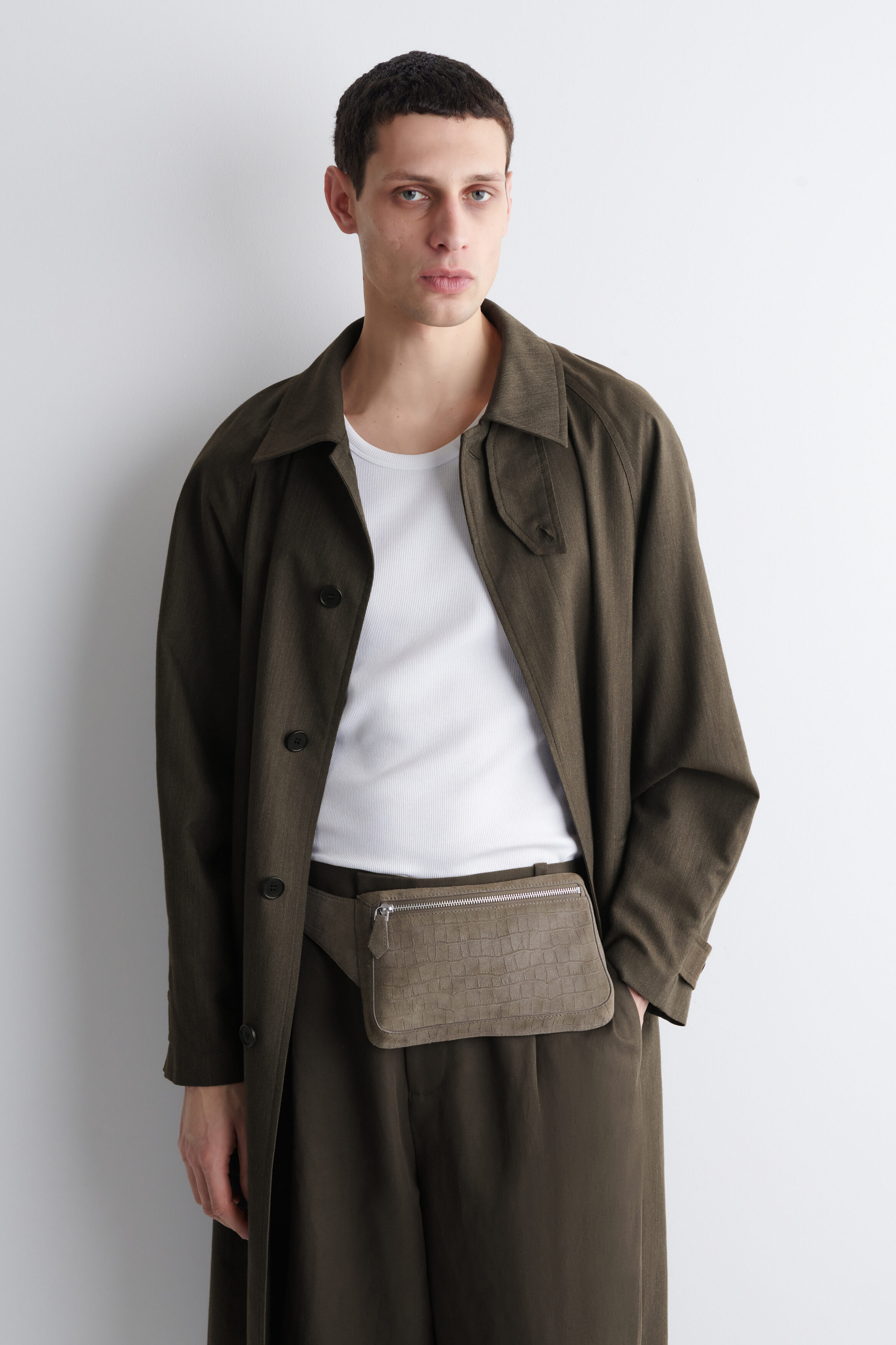 BRUNSWICK BELT BAG - CROC-EFFECT SPLIT SUEDE - ELEPHANT GRAY | COS US