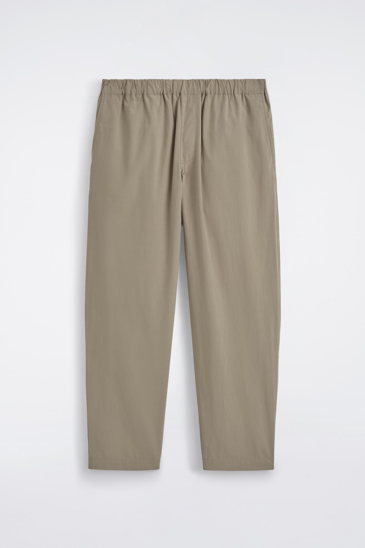 מכנסי כותנה אלסטיים עם גזרה מצומצמת - בז'/שחור - 2