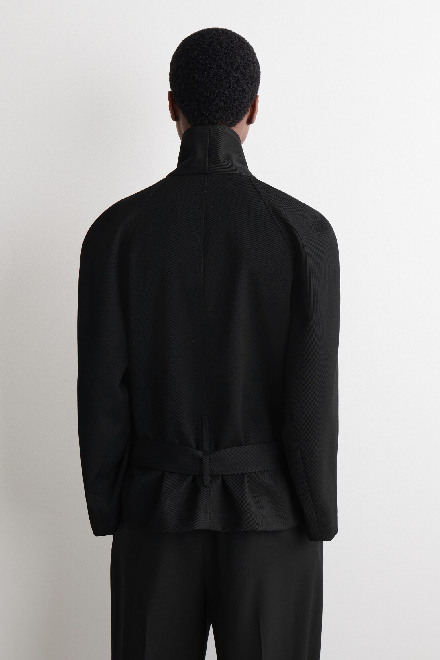 BELTED WOOL-BLEND SHAWL-COLLAR JACKET - BLACK - 4