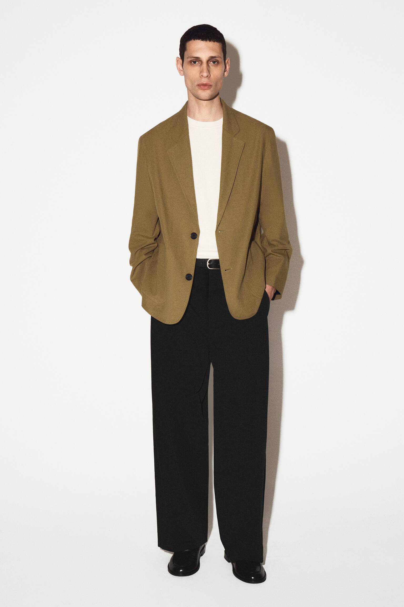 UNSTRUCTURED COTTON BLAZER - ירוק זית - 6