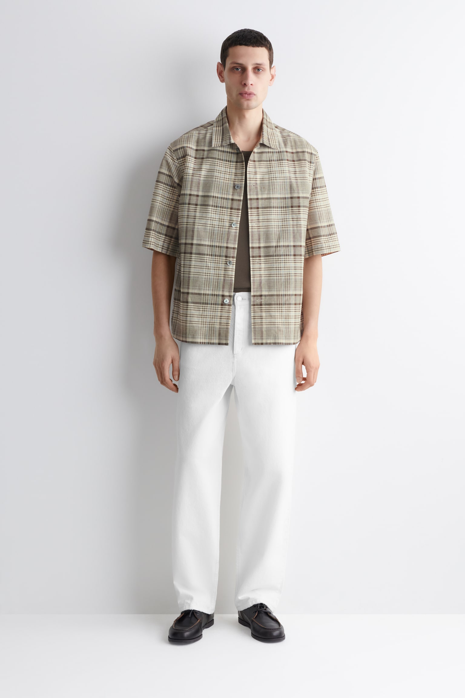 CAMISA DE MANGA CORTA DE CUADROS EN MEZCLA DE LINO - BEIGE/CUADROS - 3