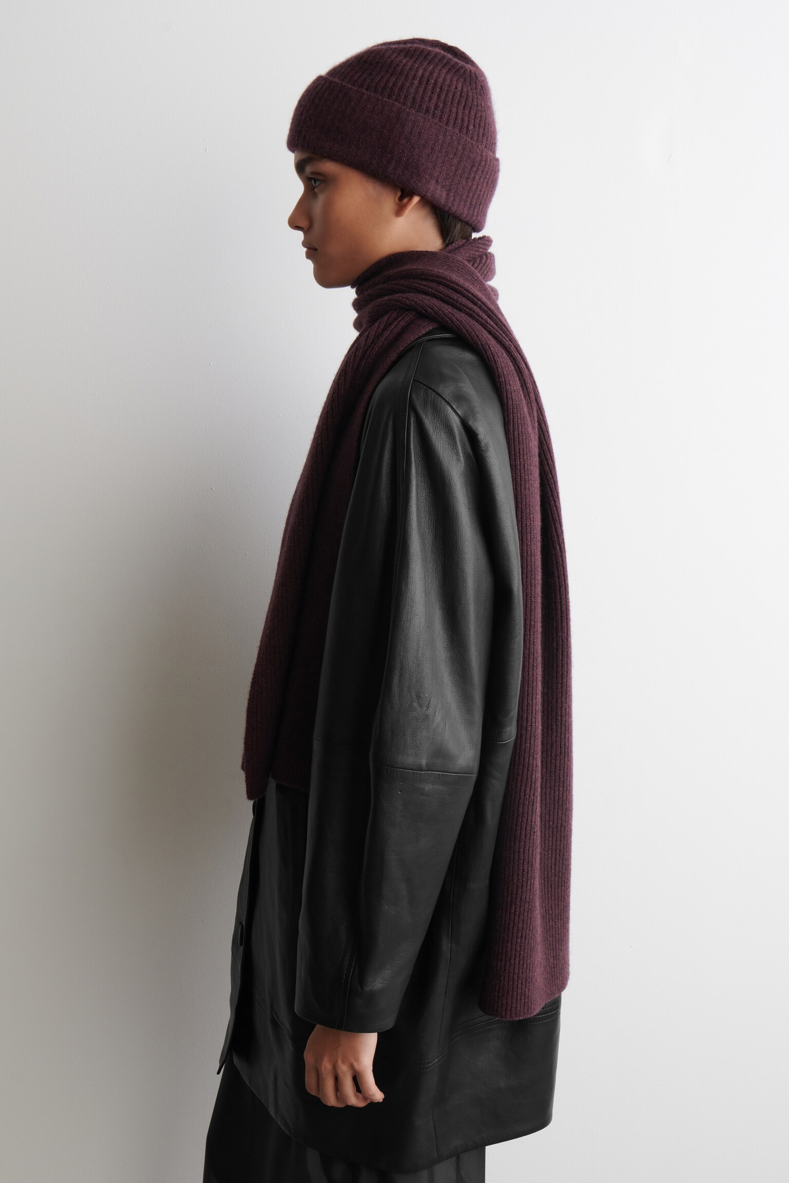 SCIARPA IN LANA E CASHMERE A COSTE - BORDEAUX MÉLANGE - 7