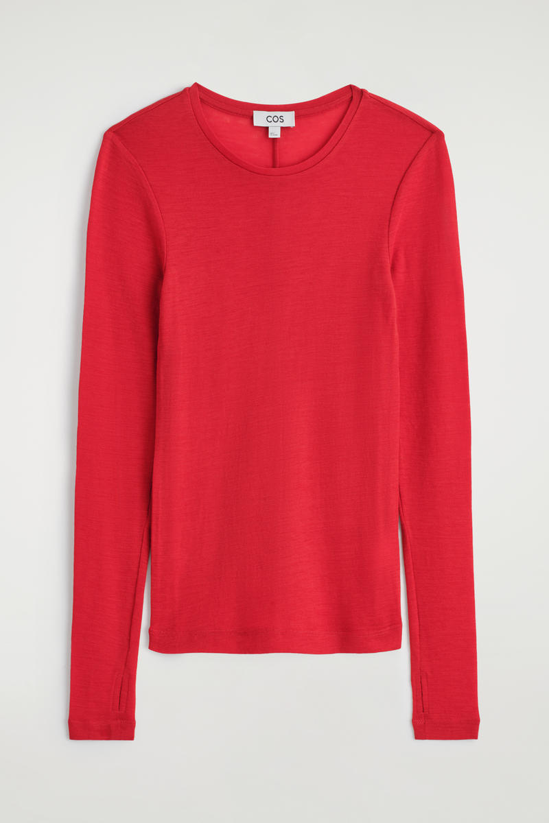 Cos Slim Merino Wool Sweater In Red