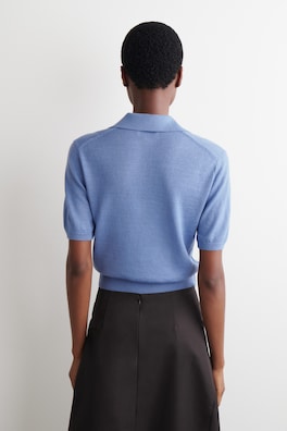 KNITTED LINEN-MERINO POLO SHIRT — BLUE 2