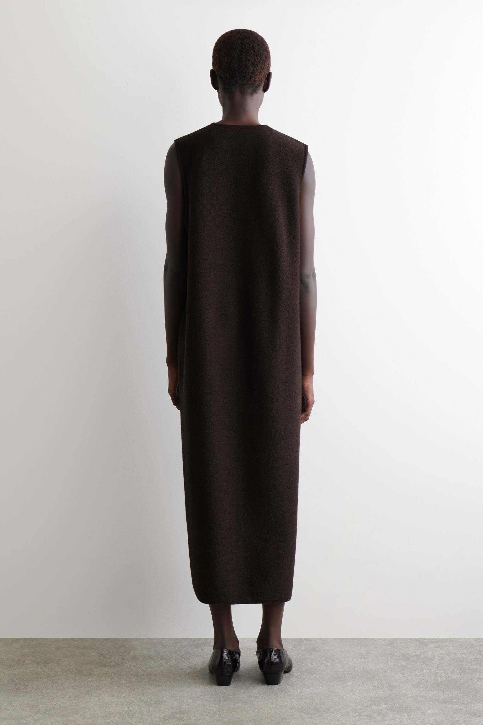 BOILED-WOOL MIDI DRESS - DARK BROWN/GREY MÉLANGE - 6