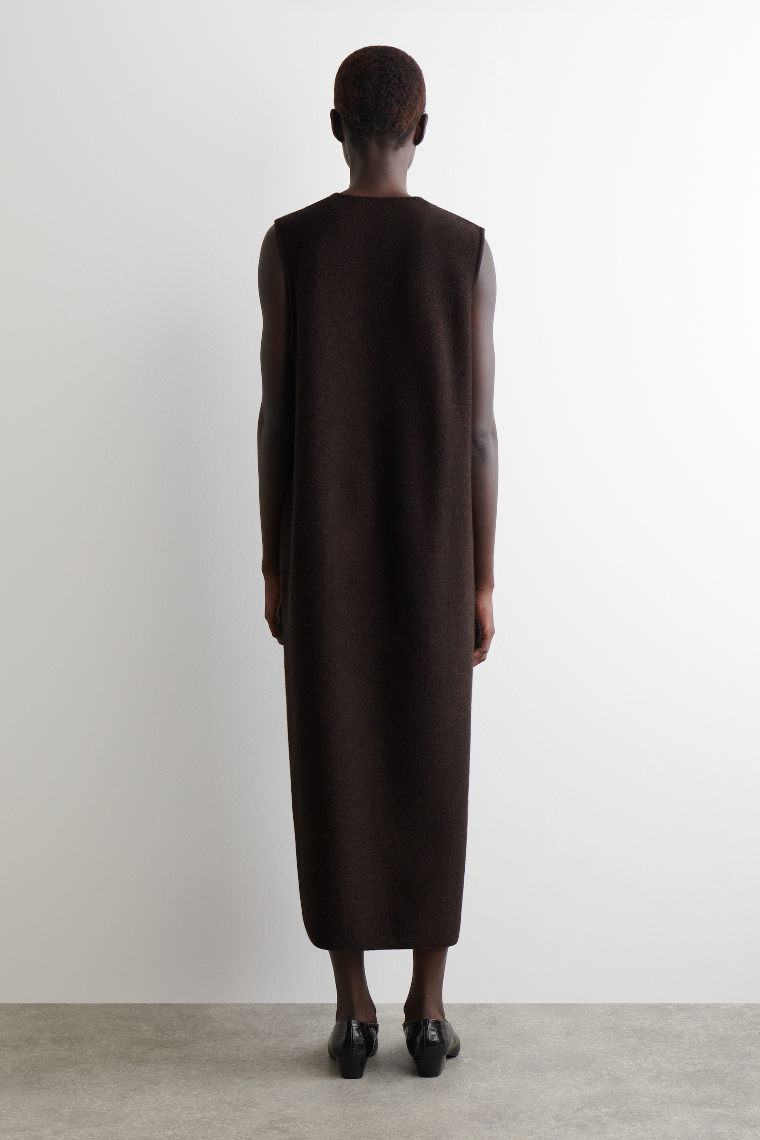 BOILED-WOOL MIDI DRESS - DARK BROWN/GREY MÉLANGE - 7