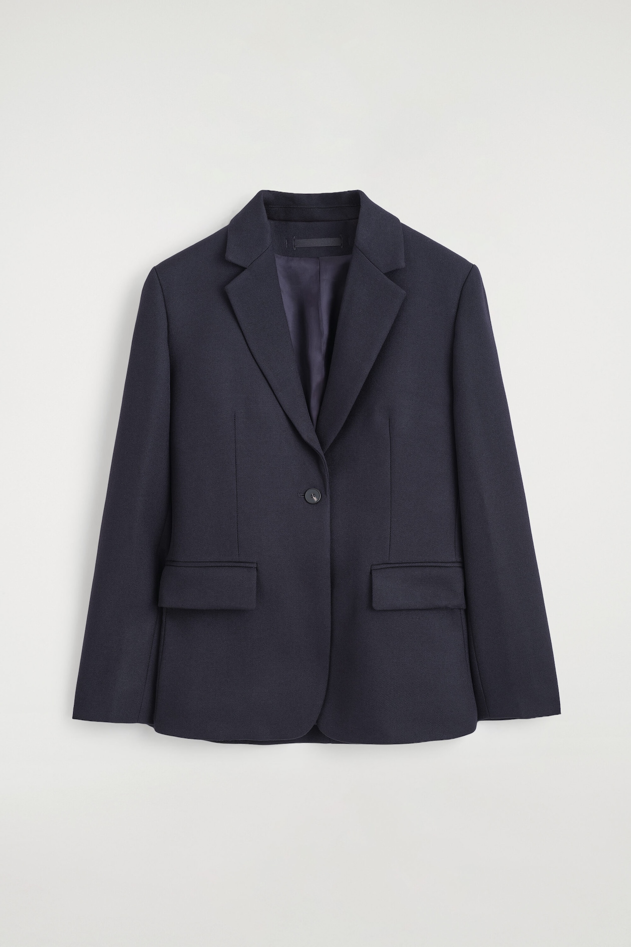 SINGLE-BREASTED WOOL BLAZER — MIDNIGHT