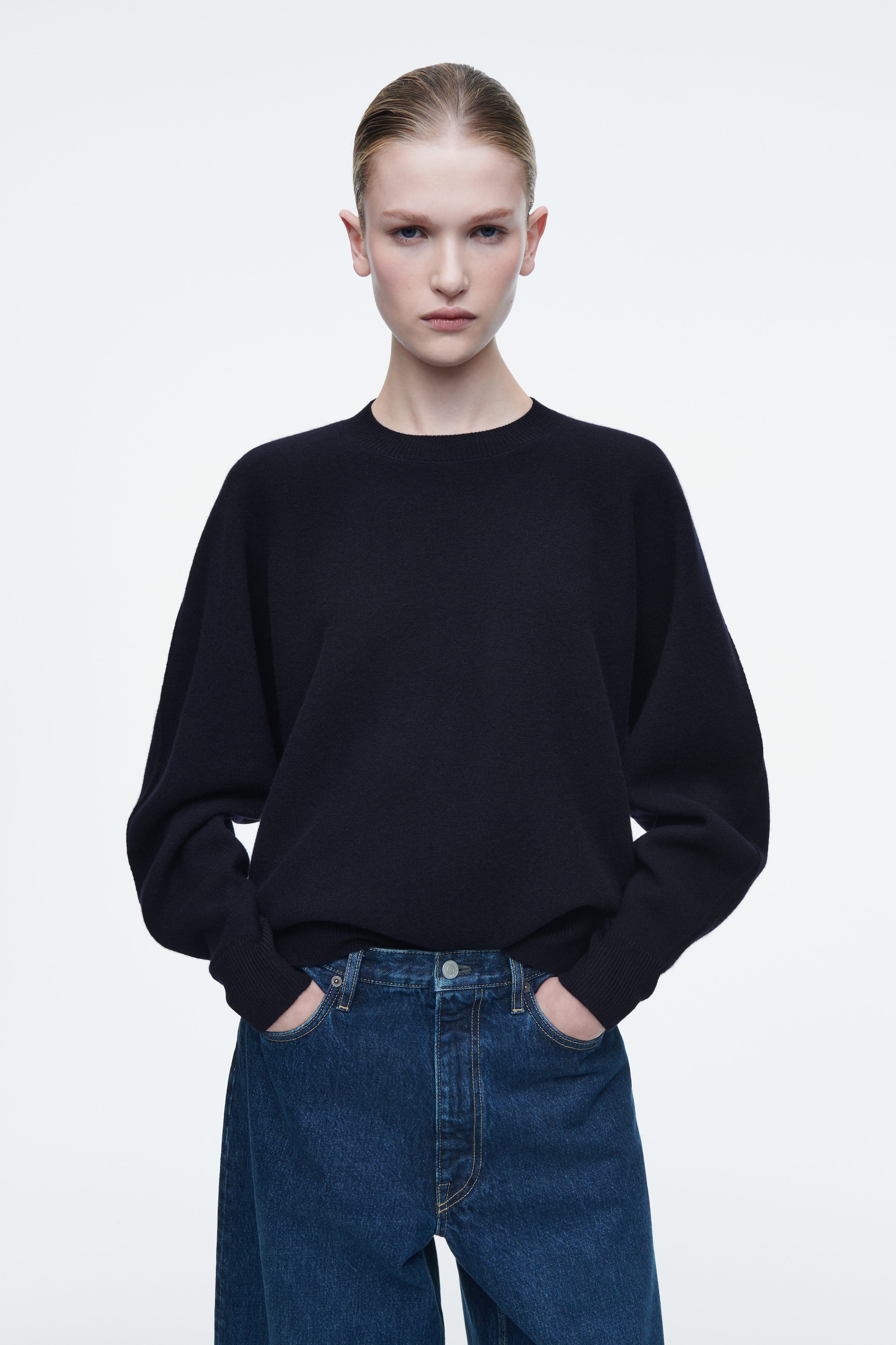 ROUNDED DOUBLE-FACED WOOL JUMPER