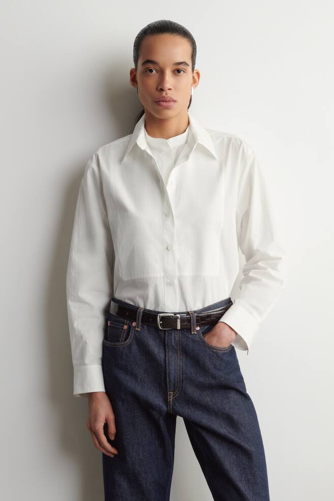 CAMISA ALGODÓN PIMA CUELLO COMBINADO - BLANCO - 1