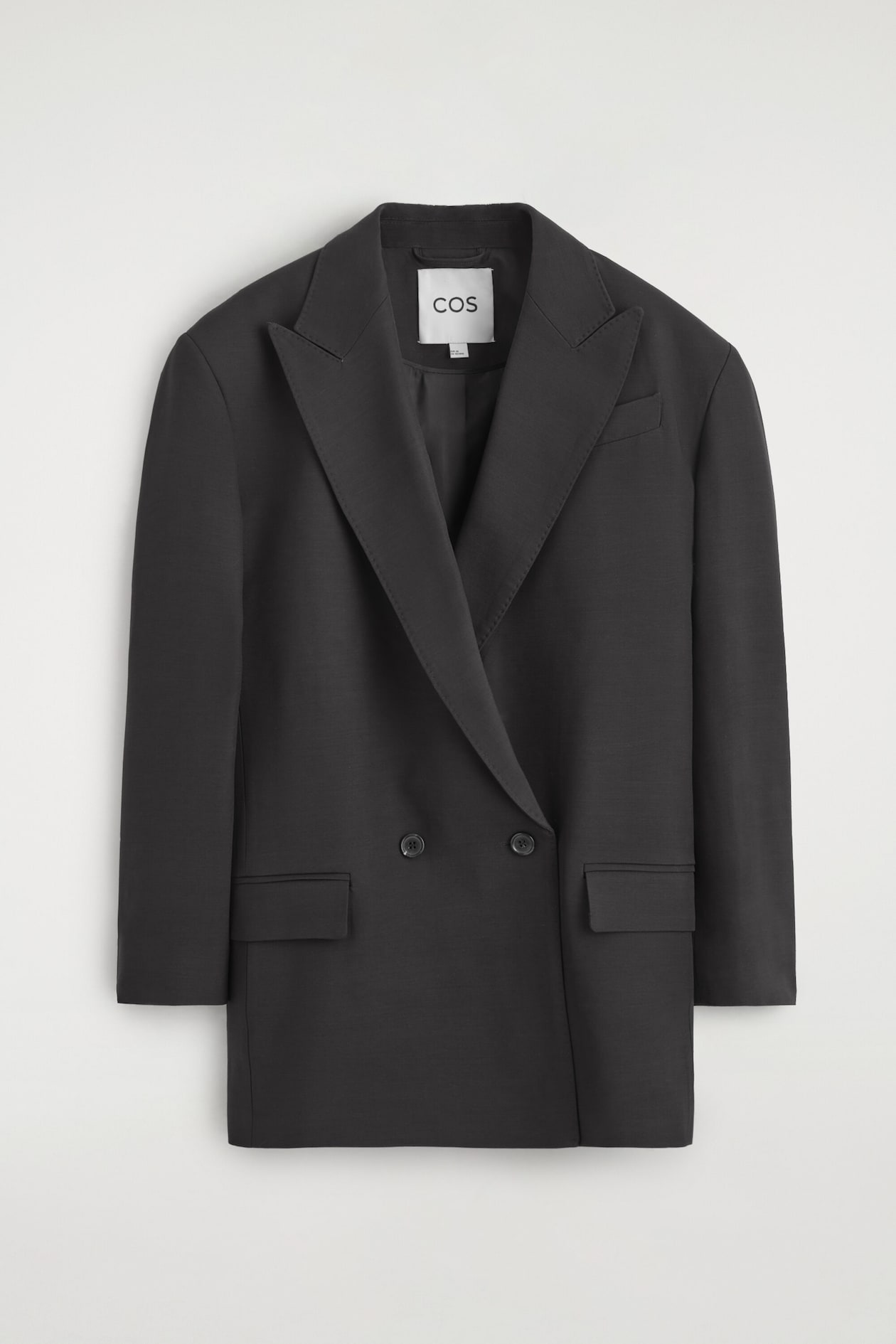 CONTRAST-LINED DOUBLE-BREASTED BLAZER — BLACK