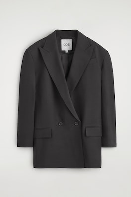 CONTRAST-LINED DOUBLE-BREASTED BLAZER — BLACK 14