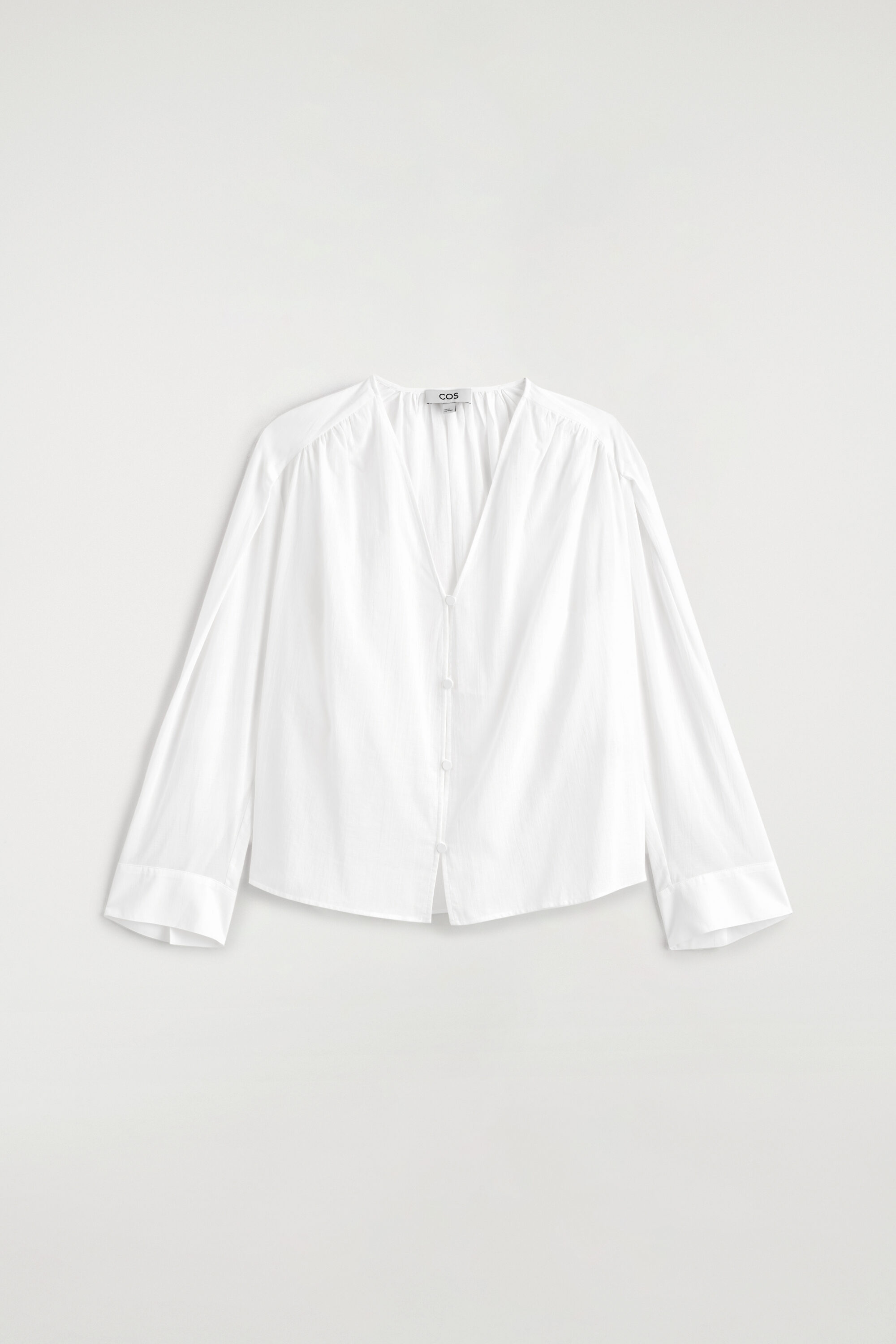 Gathered Lightweight Cotton V-neck Shirt