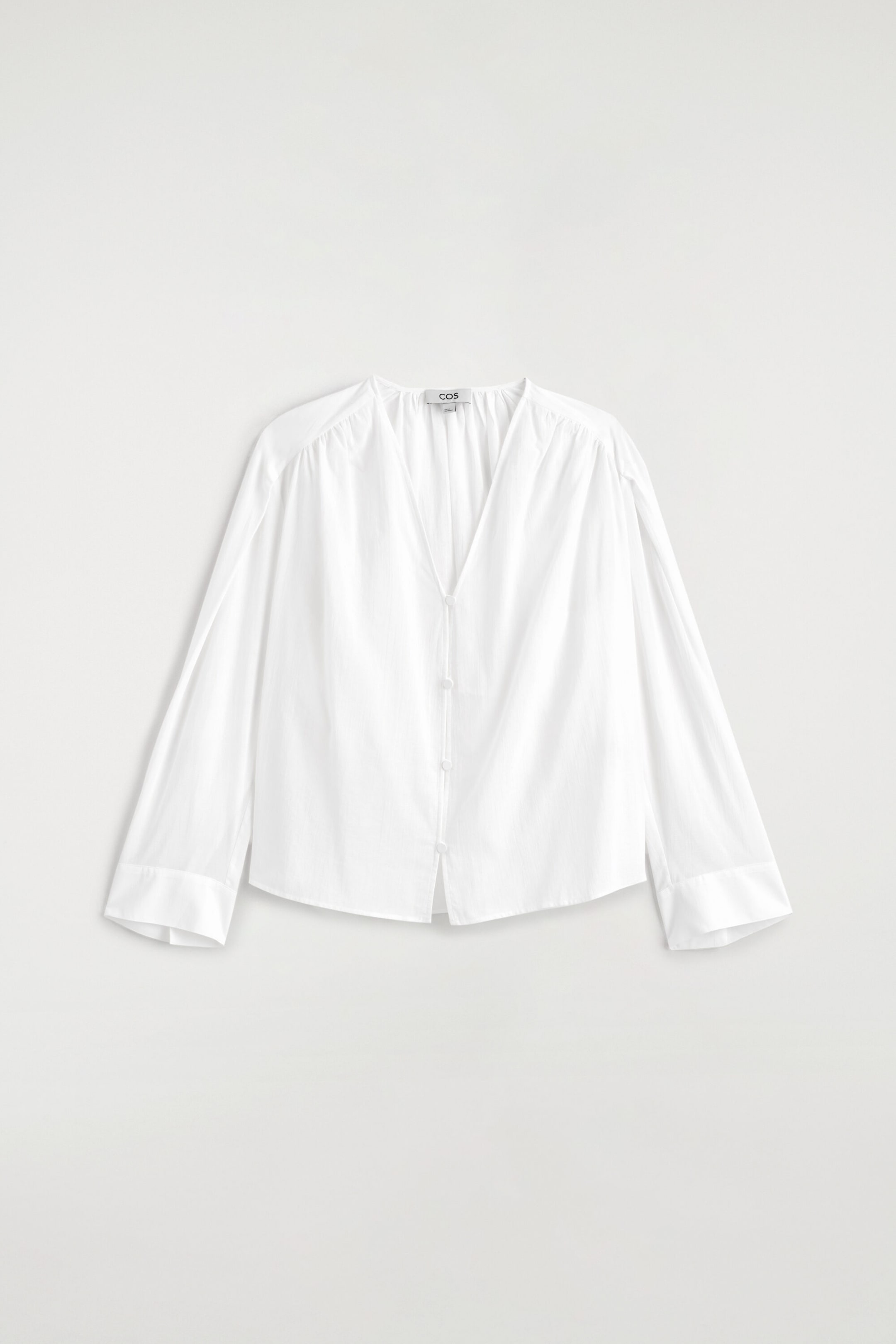 GATHERED LIGHTWEIGHT COTTON V-NECK SHIRT