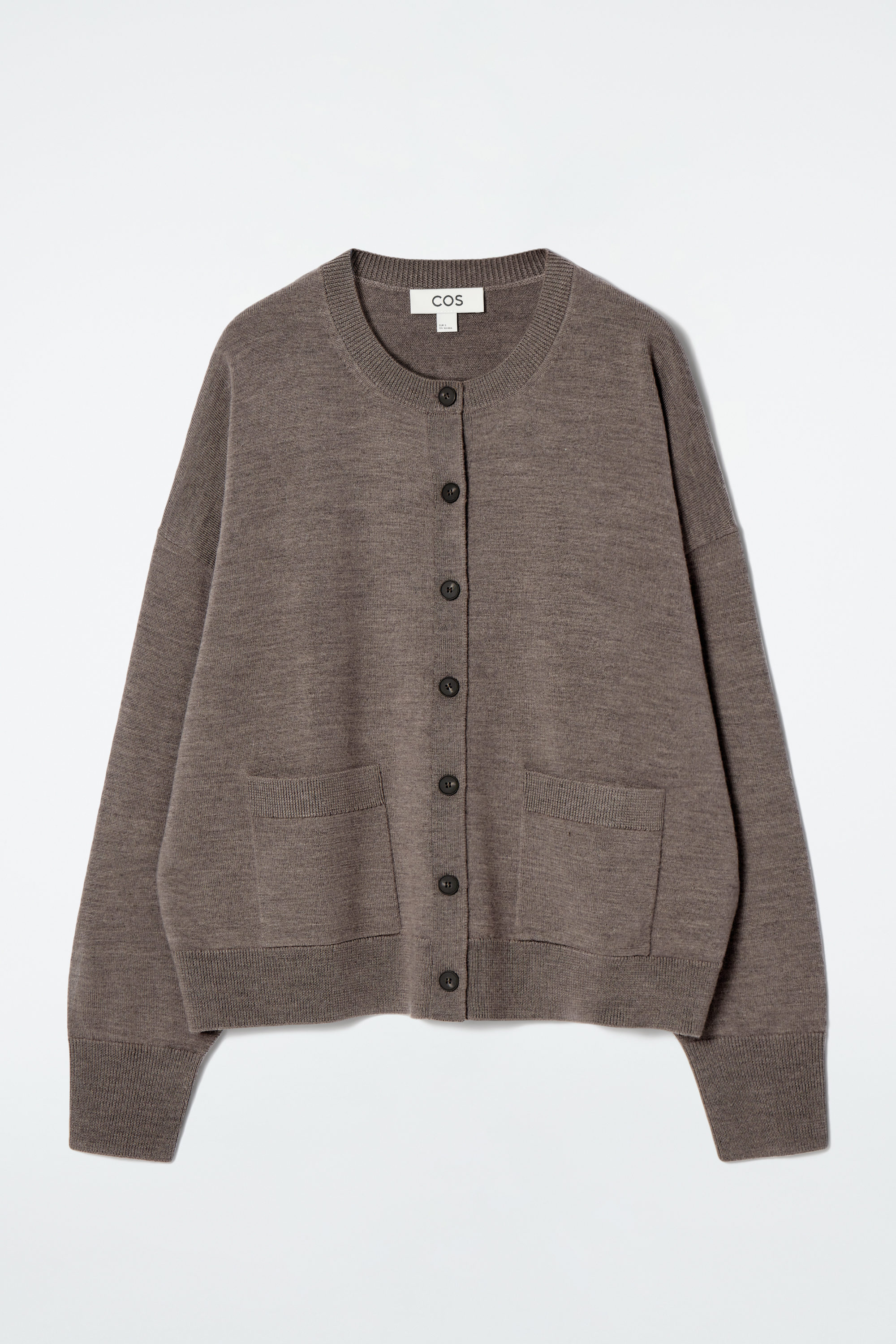 MERINO WOOL CREW-NECK CARDIGAN - BROWN | COS
