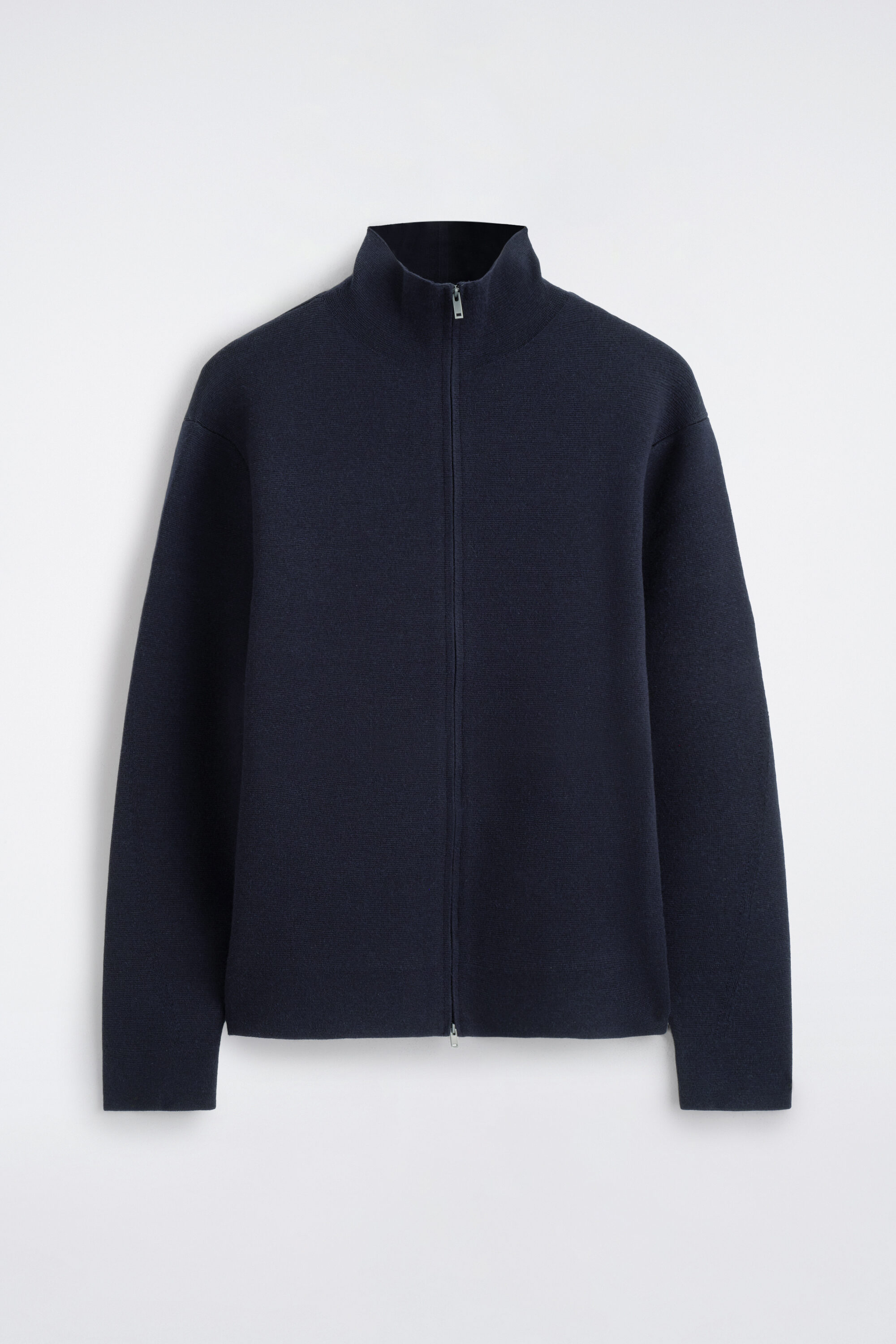 MILANO KNIT MOCK-NECK ZIP-UP JACKET - NAVY | COS US