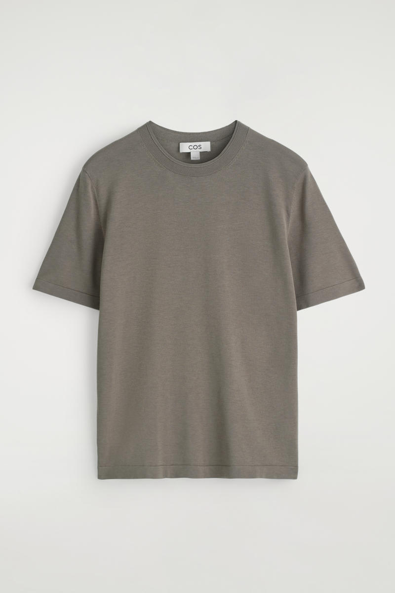 Cos Slim Knitted Silk T-shirt In Gray In Gray