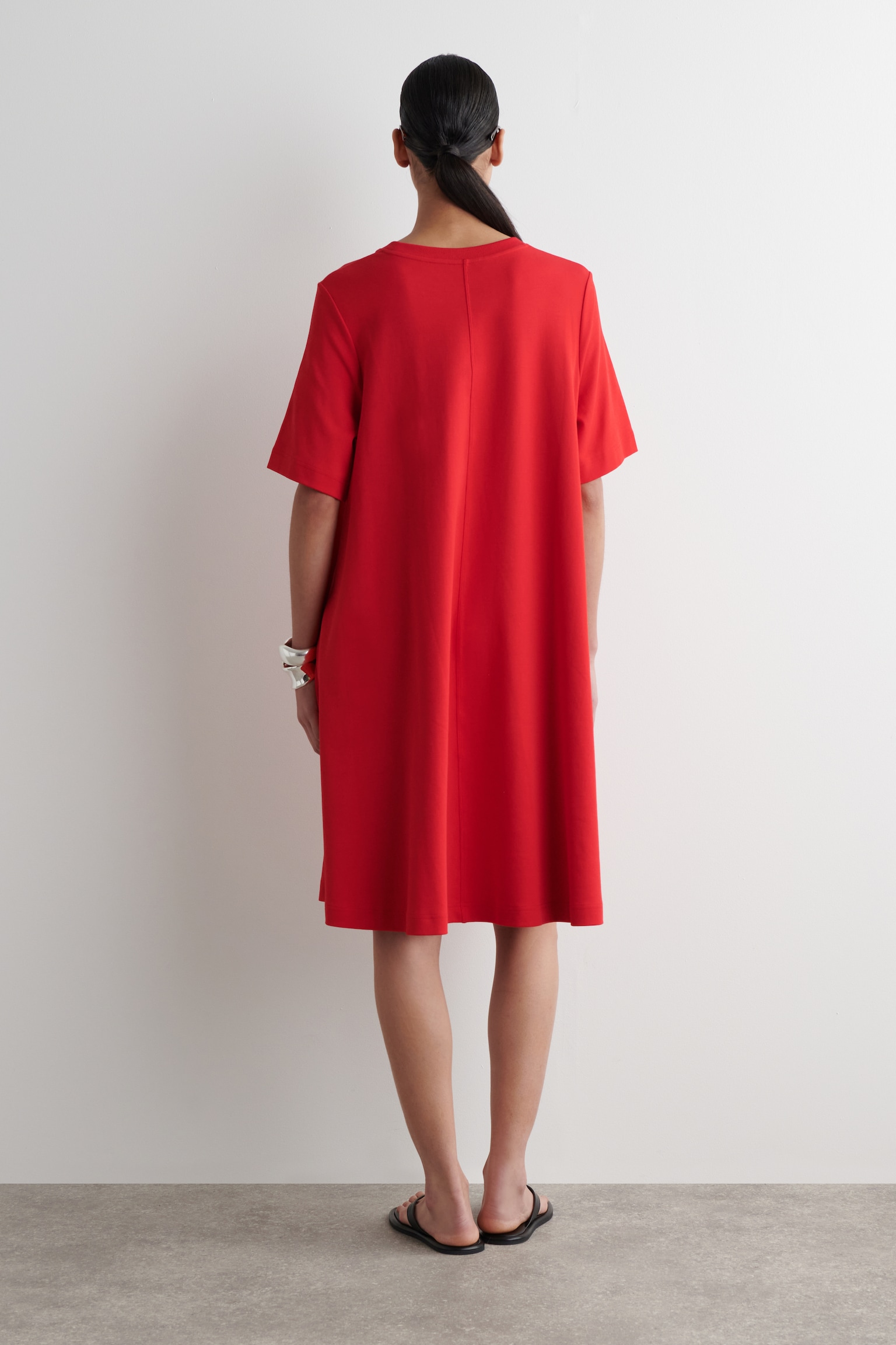 ABITO T-SHIRT MINI A TRAPEZIO - ROSSO/NERO/BIANCO - 4