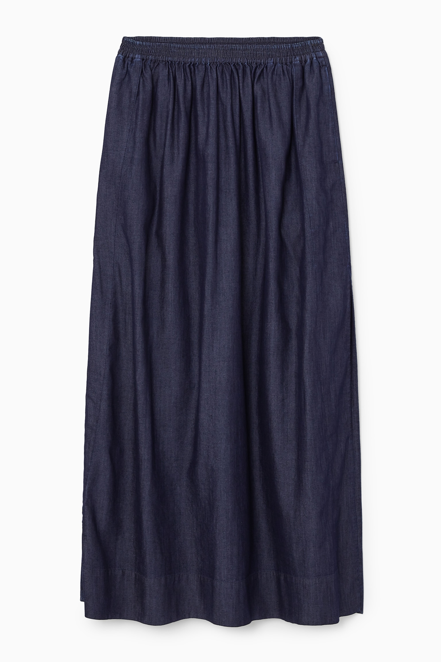 GATHERED DENIM MAXI SKIRT - DARK BLUE