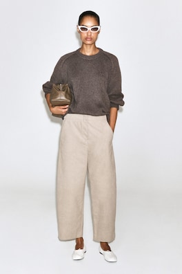 CORDUROY BARREL-LEG PANTS — BEIGE 2