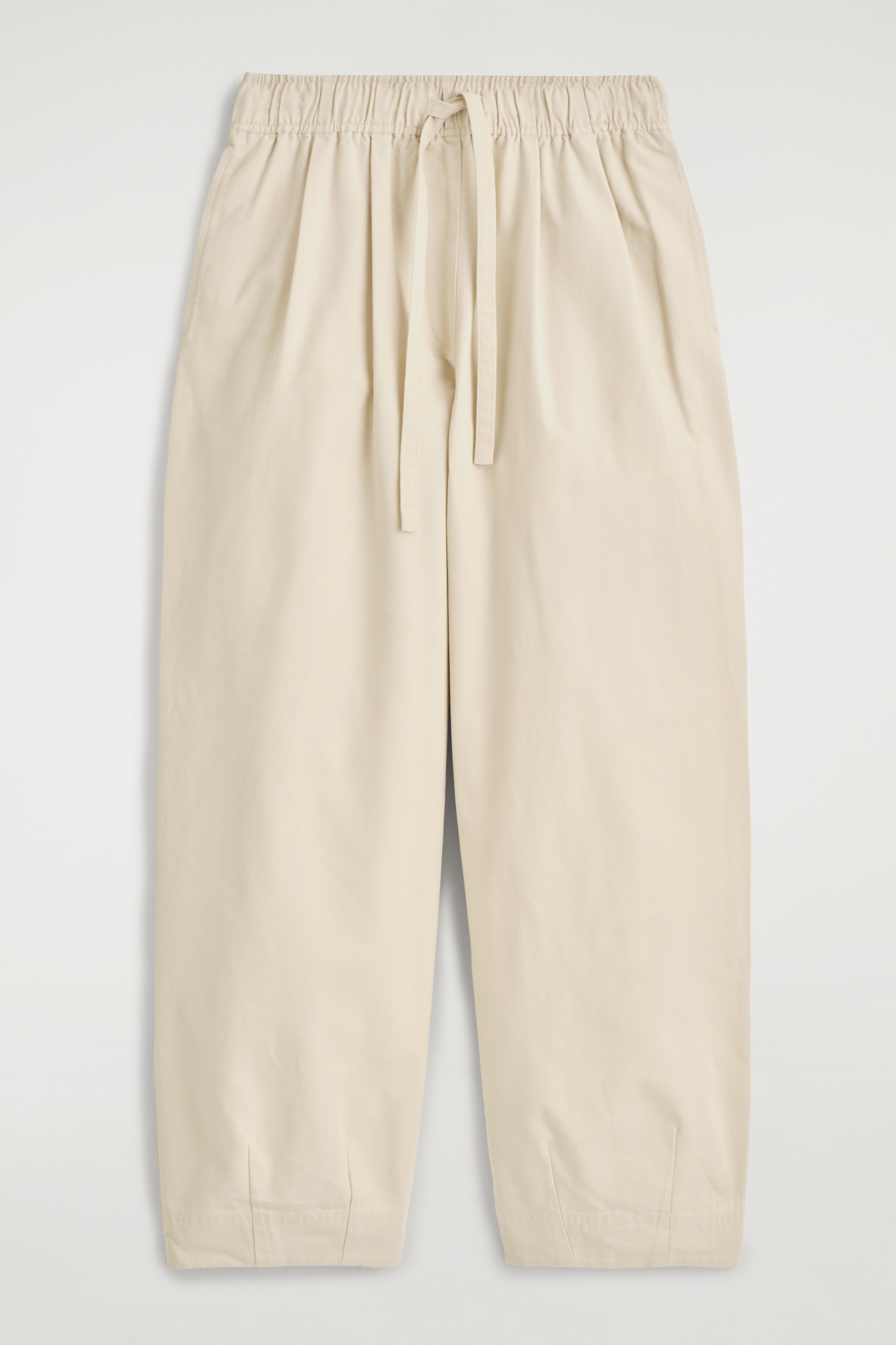 PANTALÓN TAPERED-FIT DE ALGODÓN CON CORDÓN - BEIGE CLARO/AZUL MARINO/BLANCO