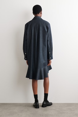 FLARED DENIM MINI SHIRT DRESS — INDIGO 4
