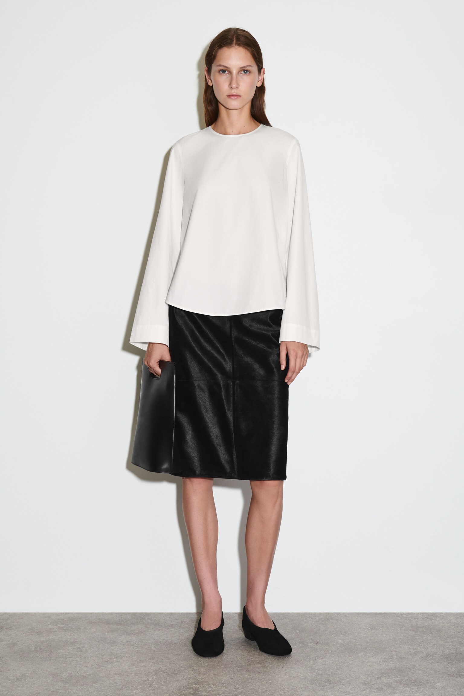 BLOUSE À OURLET INCURVÉ EN COTON - BLANC - 5