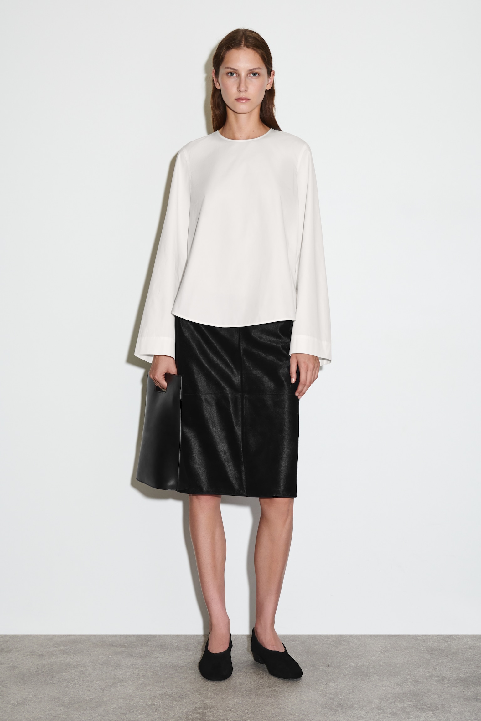 BLOUSE À OURLET INCURVÉ EN COTON - BLANC - 3