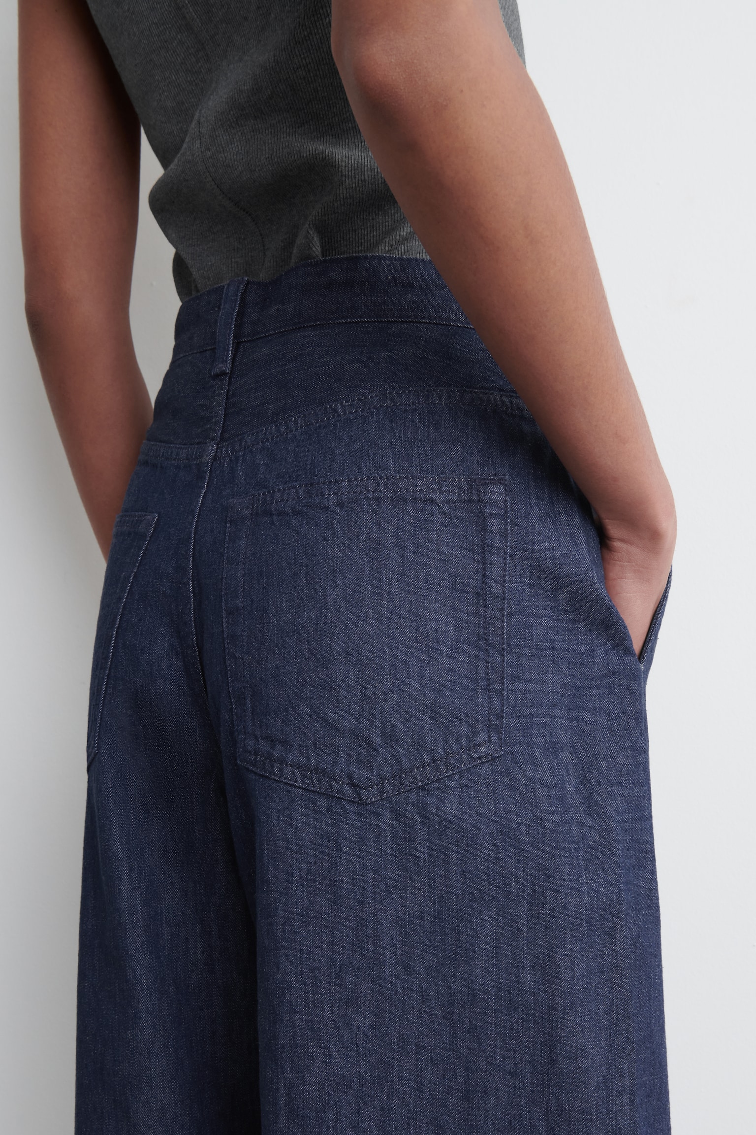 WIDE-LEG DENIM TROUSERS - DARK BLUE - 6