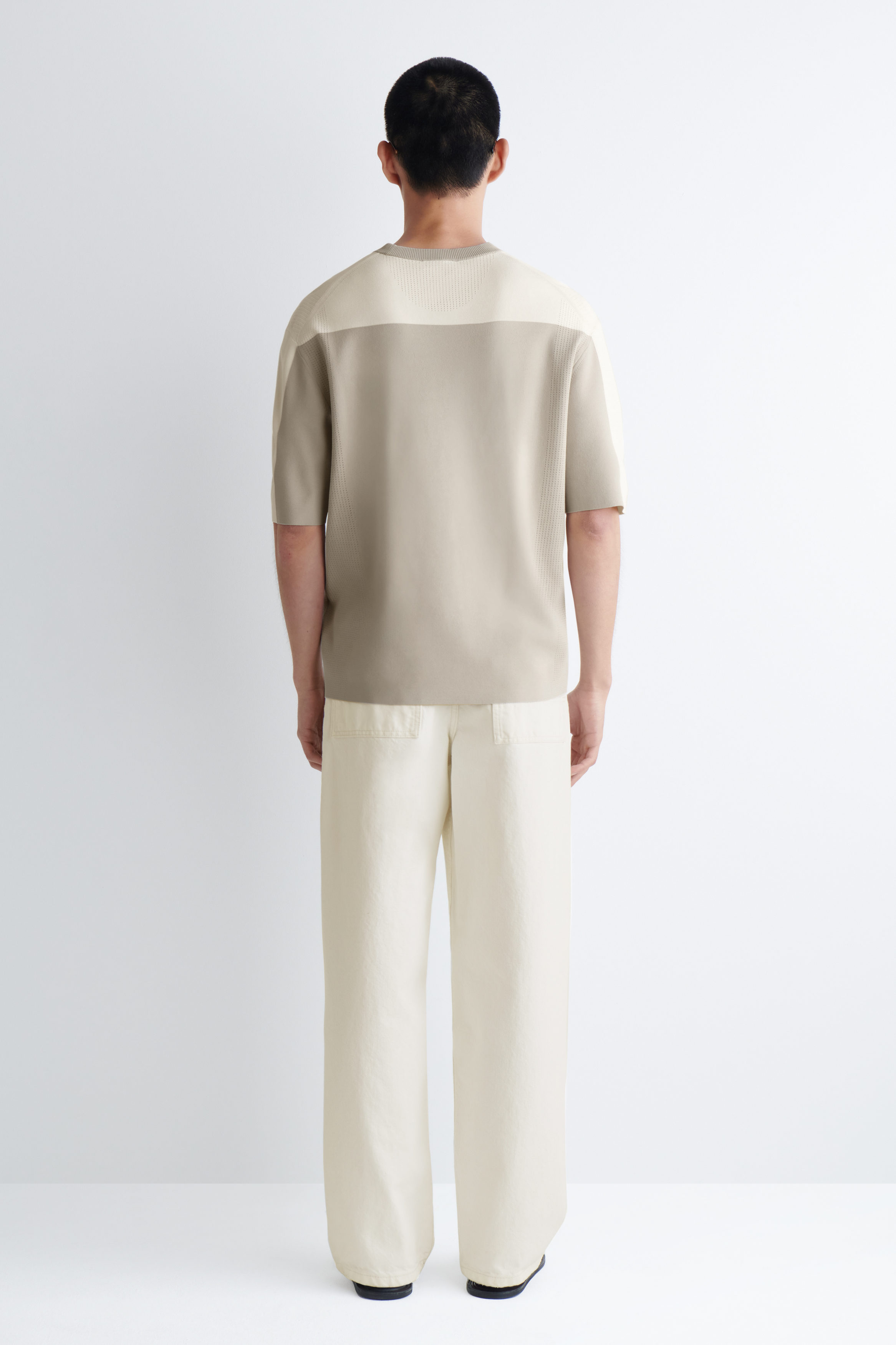 MESH-PANEL KNITTED T-SHIRT - MOLE / OFF-WHITE | COS