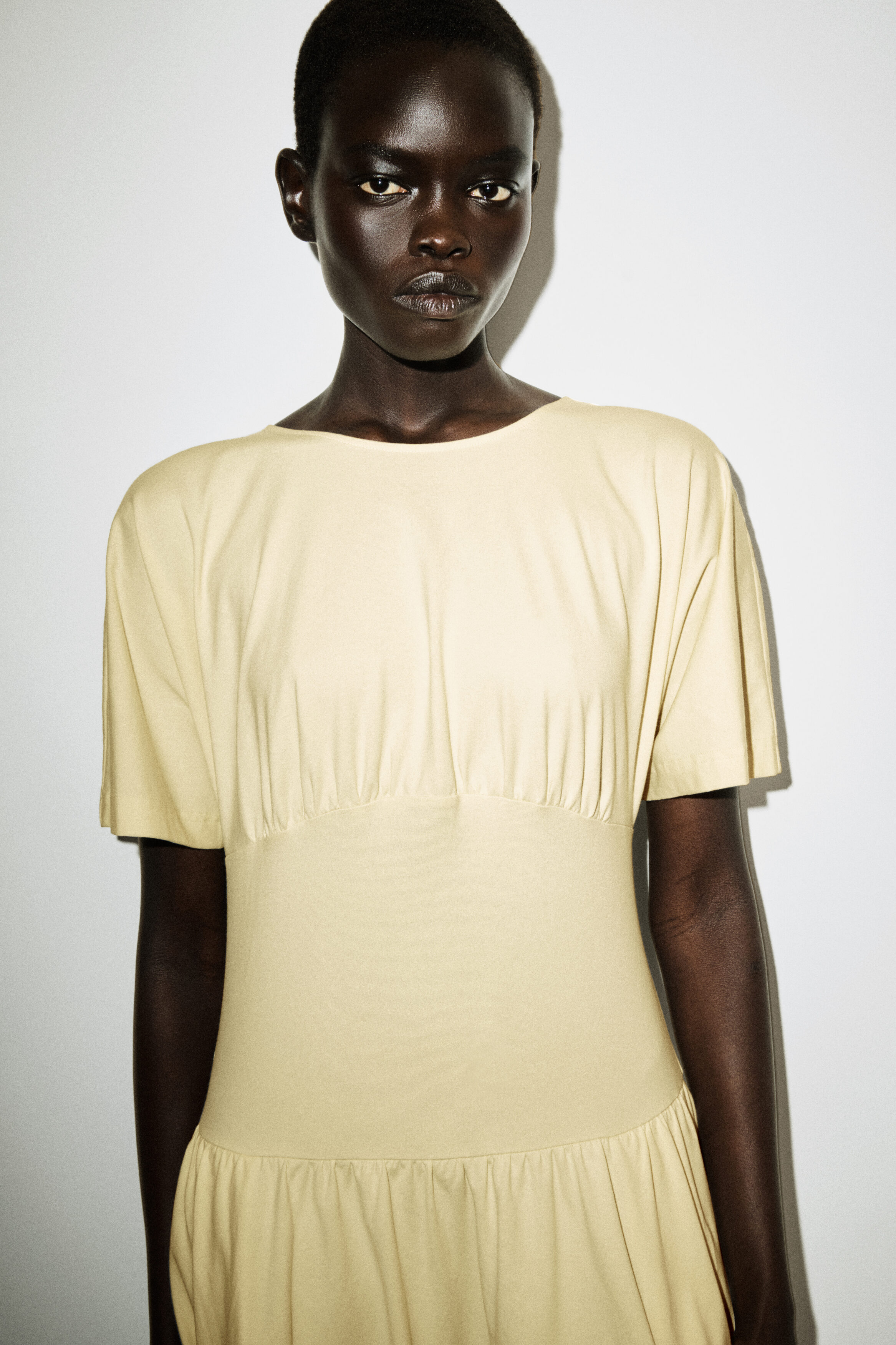 cos yellow silk dress COS Women's Sculpted Dropped-Waist Midi Dress in Yellow | Cotton
