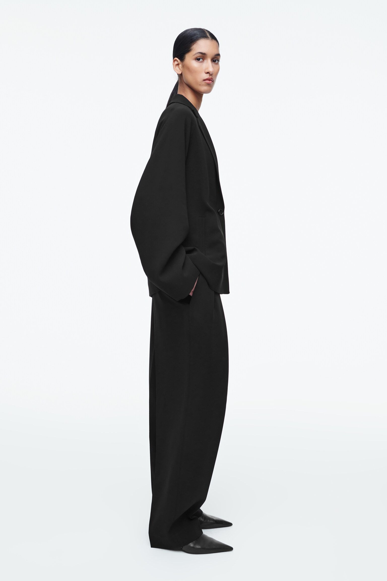 BLAZER DROIT OVERSIZE EN TISSU FLUIDE - NOIR - 3
