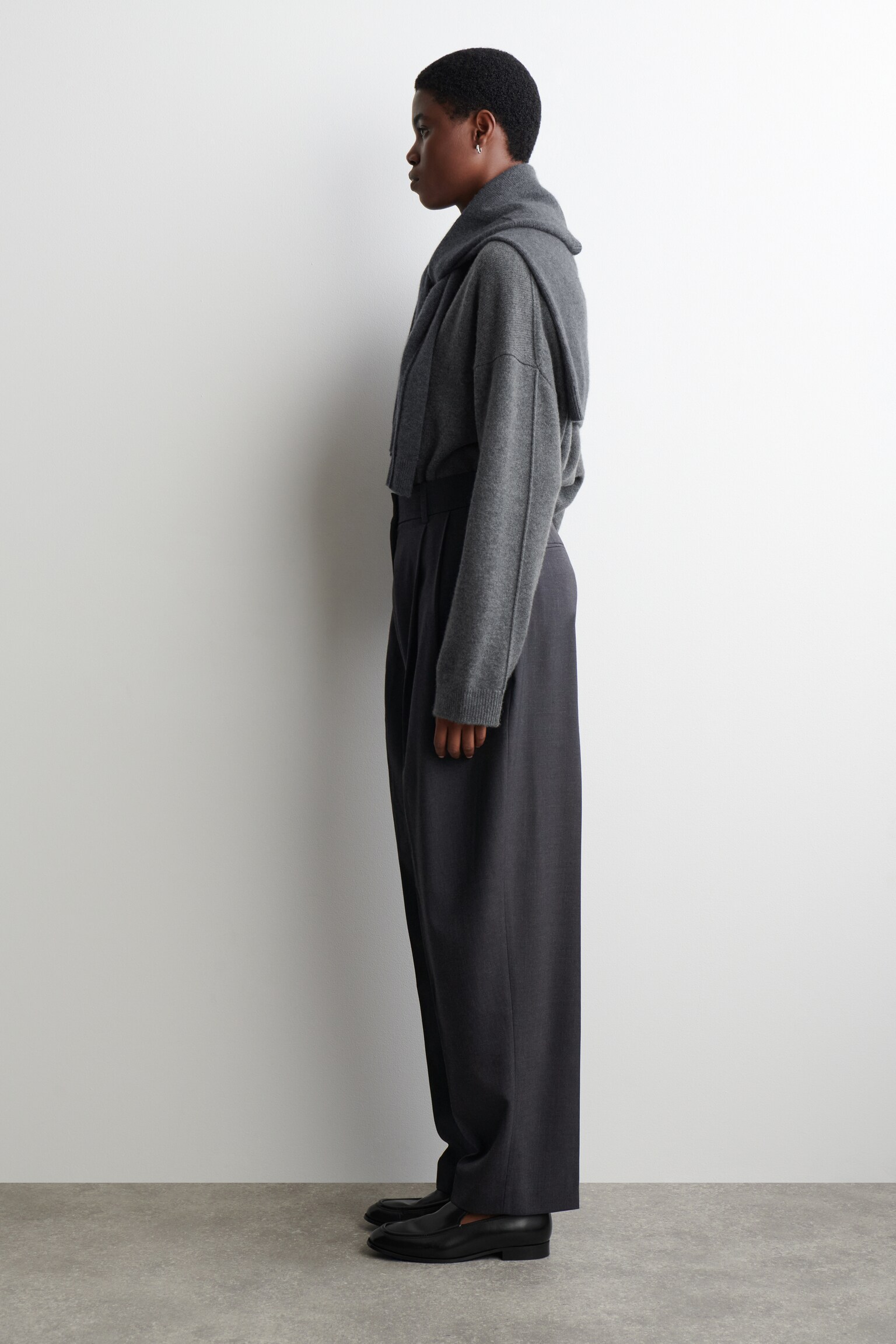 PANTALONI BARREL IN MISTO LANA CON PIEGHE - GRIGIO SCURO - 3