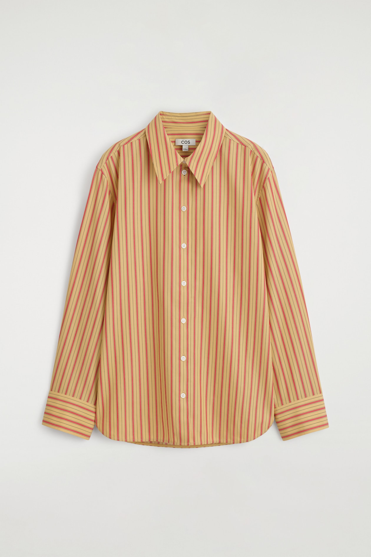 STRIPED COTTON-LYOCELL SHIRT — HONEY / RED / STRIPED