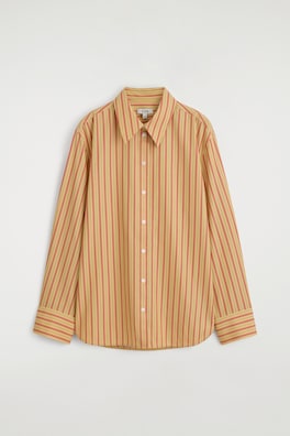 STRIPED COTTON-LYOCELL SHIRT — HONEY / RED / STRIPED 8