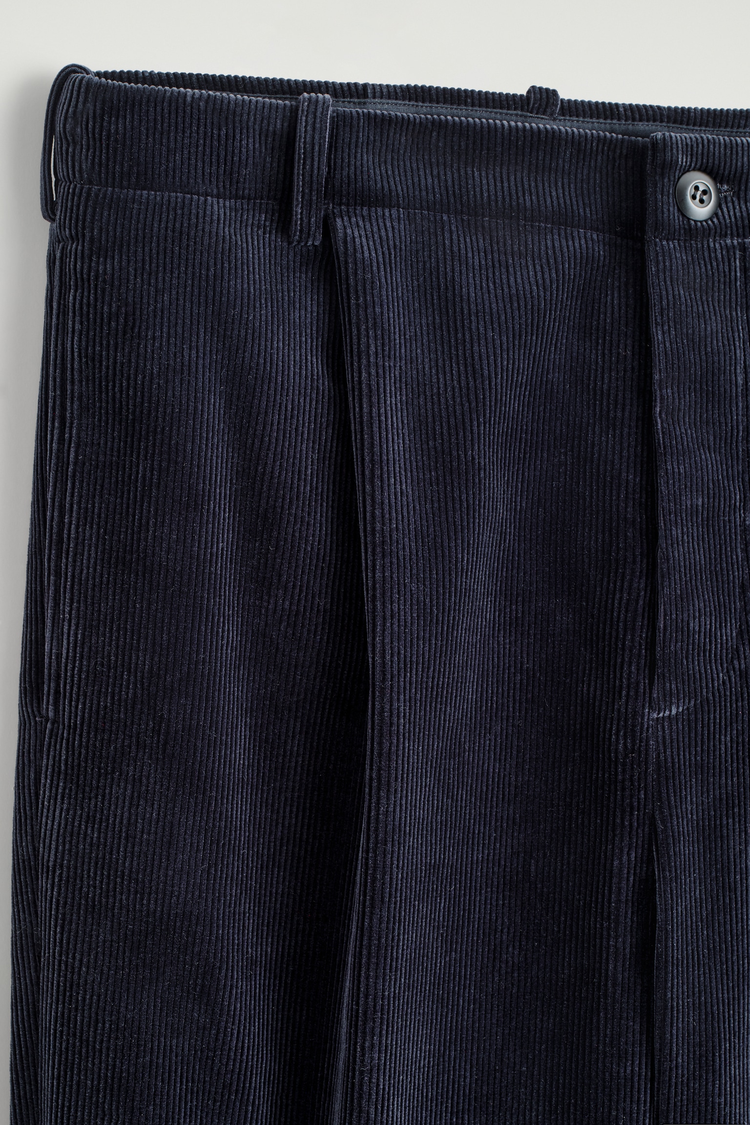 PANTALON DROIT À PLIS EN VELOURS CÔTELÉ - BLEU MARINE/KAKI FONCÉ - 4