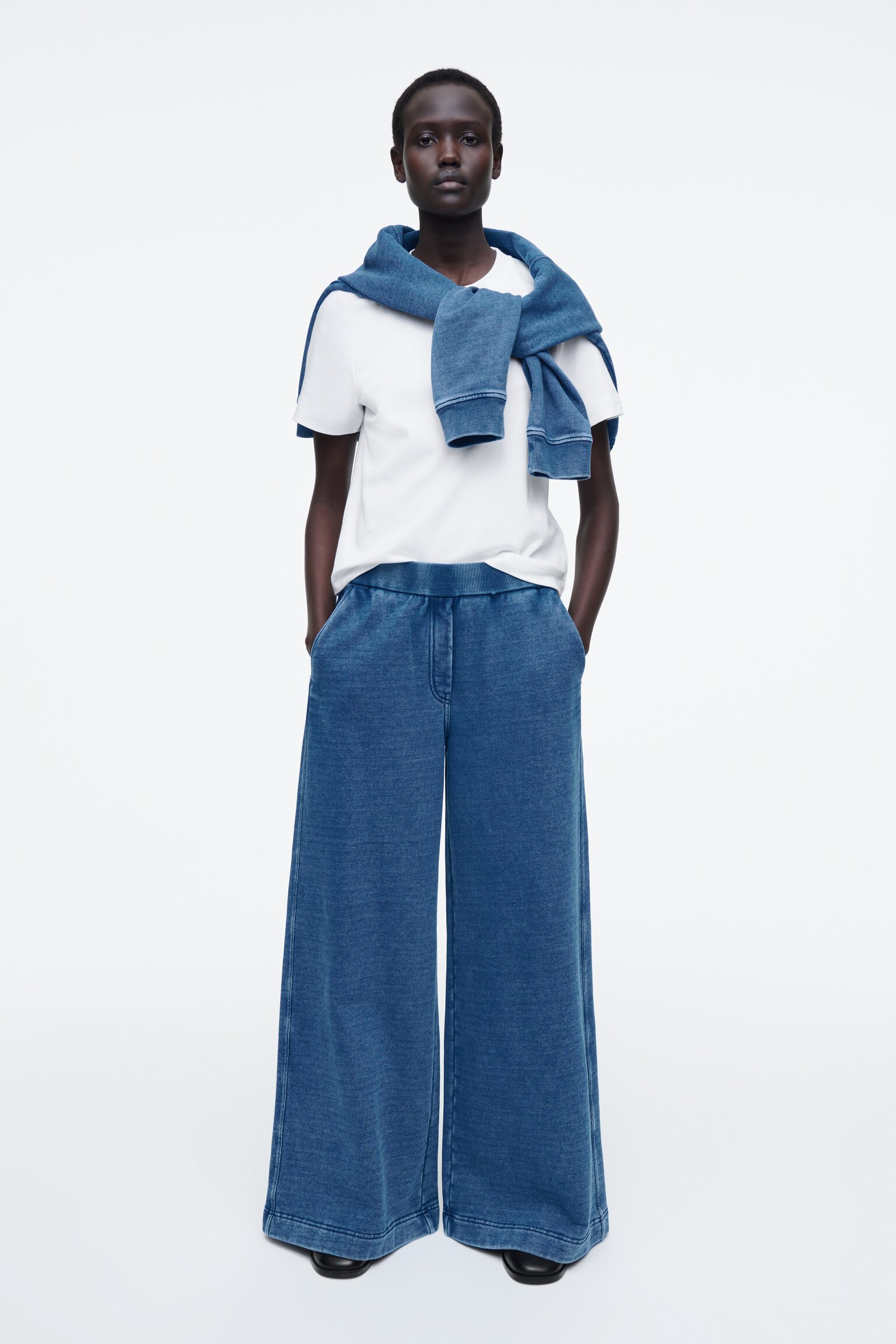 DENIM-WASH JERSEY JOGGERS - BLUE - 1