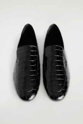 CROC-EFFECT LEATHER LOAFERS — BLACK / CROC EFFECT 2