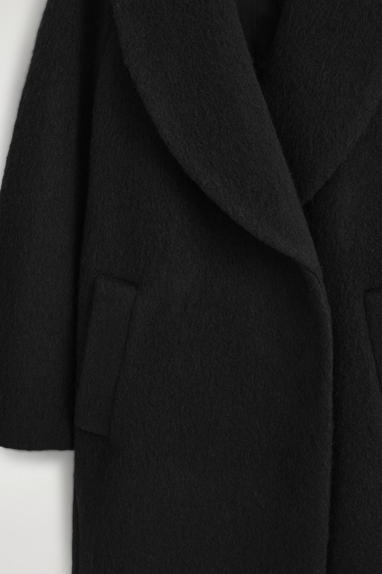 BRUSHED WOOL MAXI COAT — BLACK