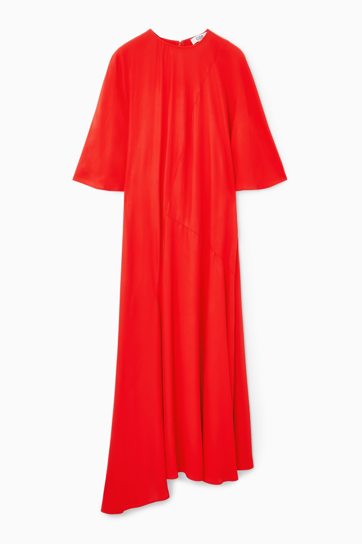 ASYMMETRIC DRAPED MIDI DRESS - RED/DARK TURQUOISE