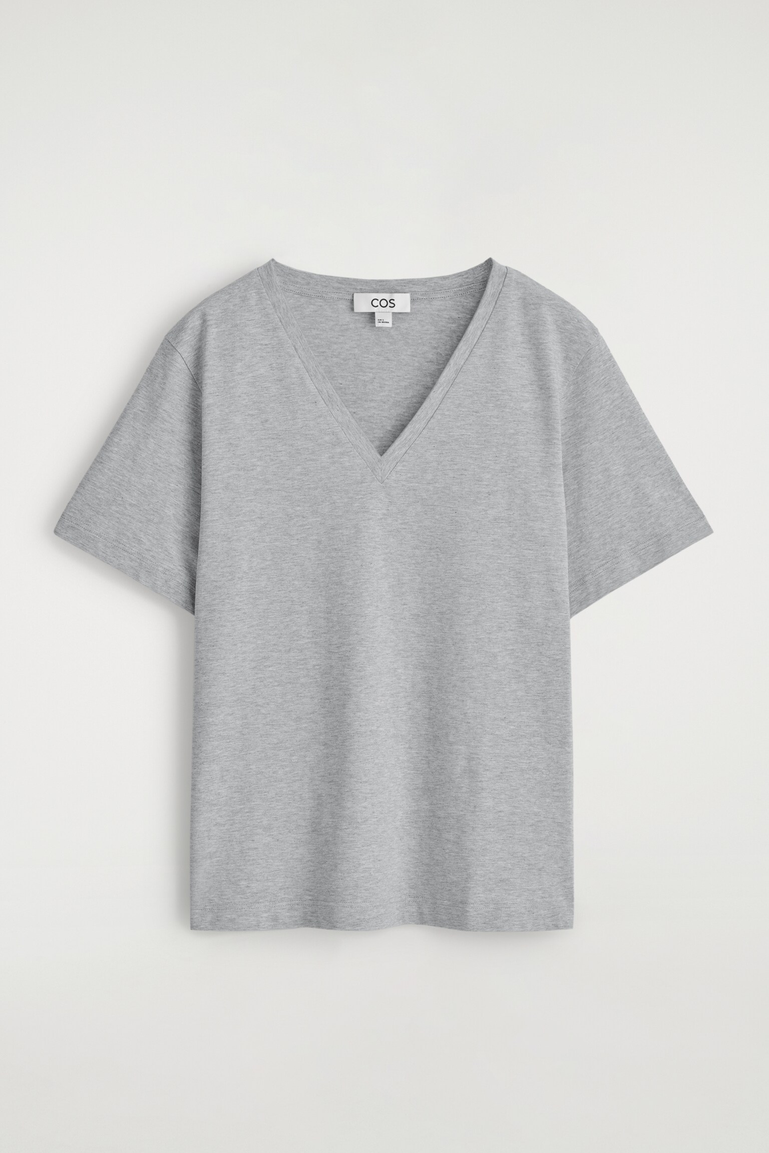 CAMISETA DE ALGODÓN CON CUELLO DE PICO - GRIS JASPEADO/BLANCO/RAYAS/BLANCO/NEGRO/AZUL MARINO/BEIGE CLARO/SIN TEÑIR - 2