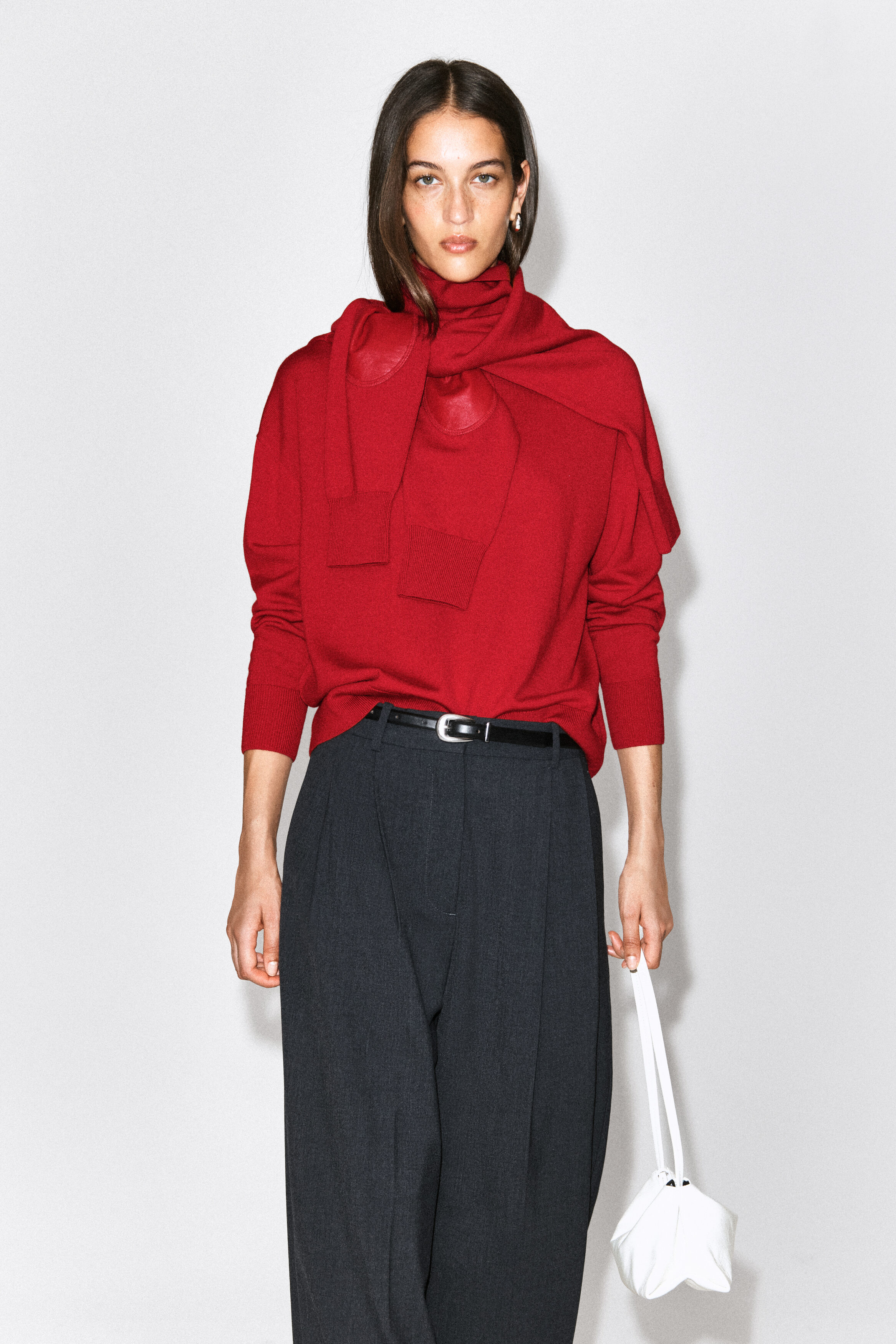 Leather-Patch Merino Wool Mock-Neck Sweater by COS