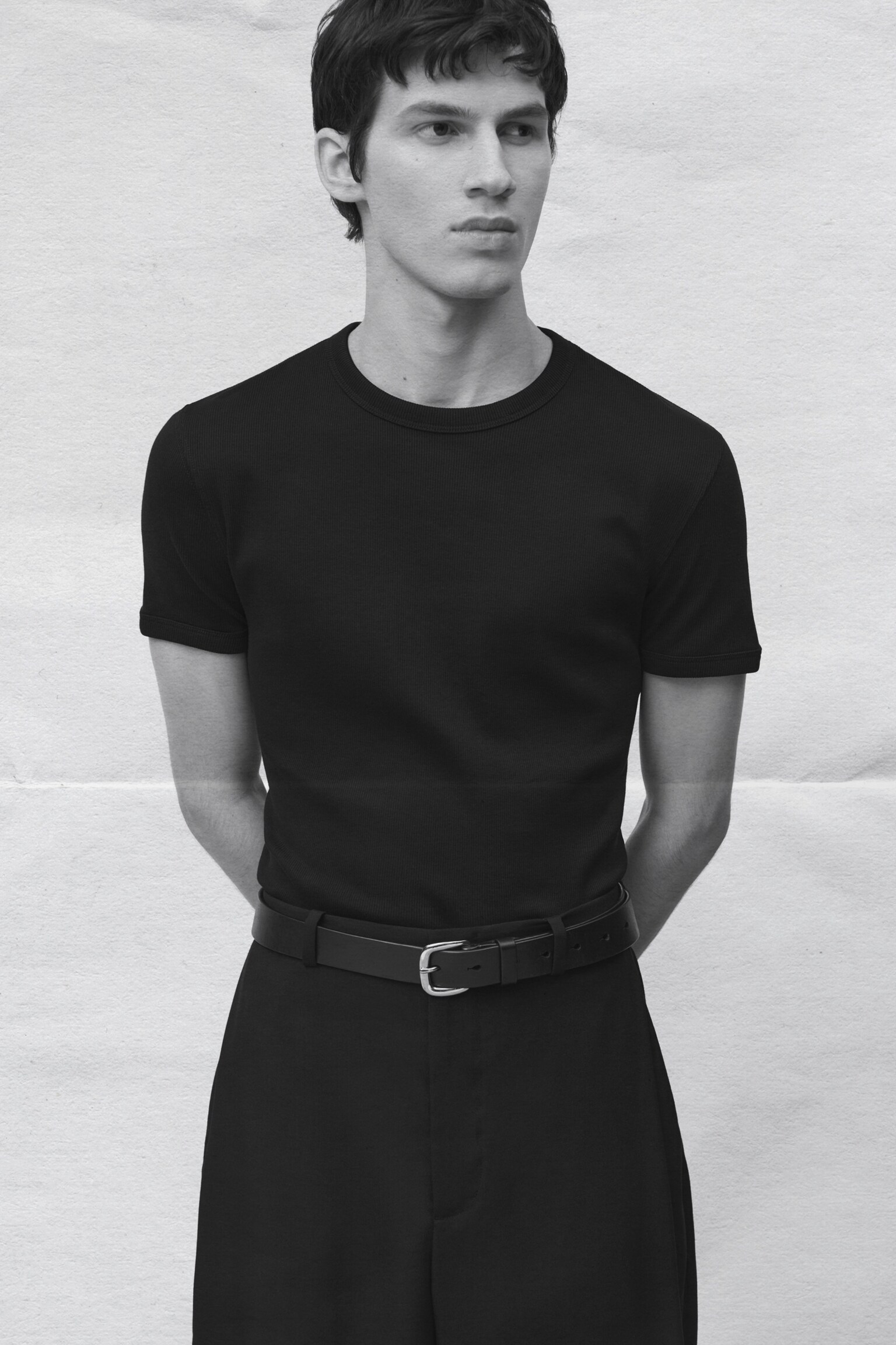 SLIM RIBBED COTTON T-SHIRT - BLACK/LIGHT GREY/WHITE/NAVY/KHAKI/DARK MOLE - 6