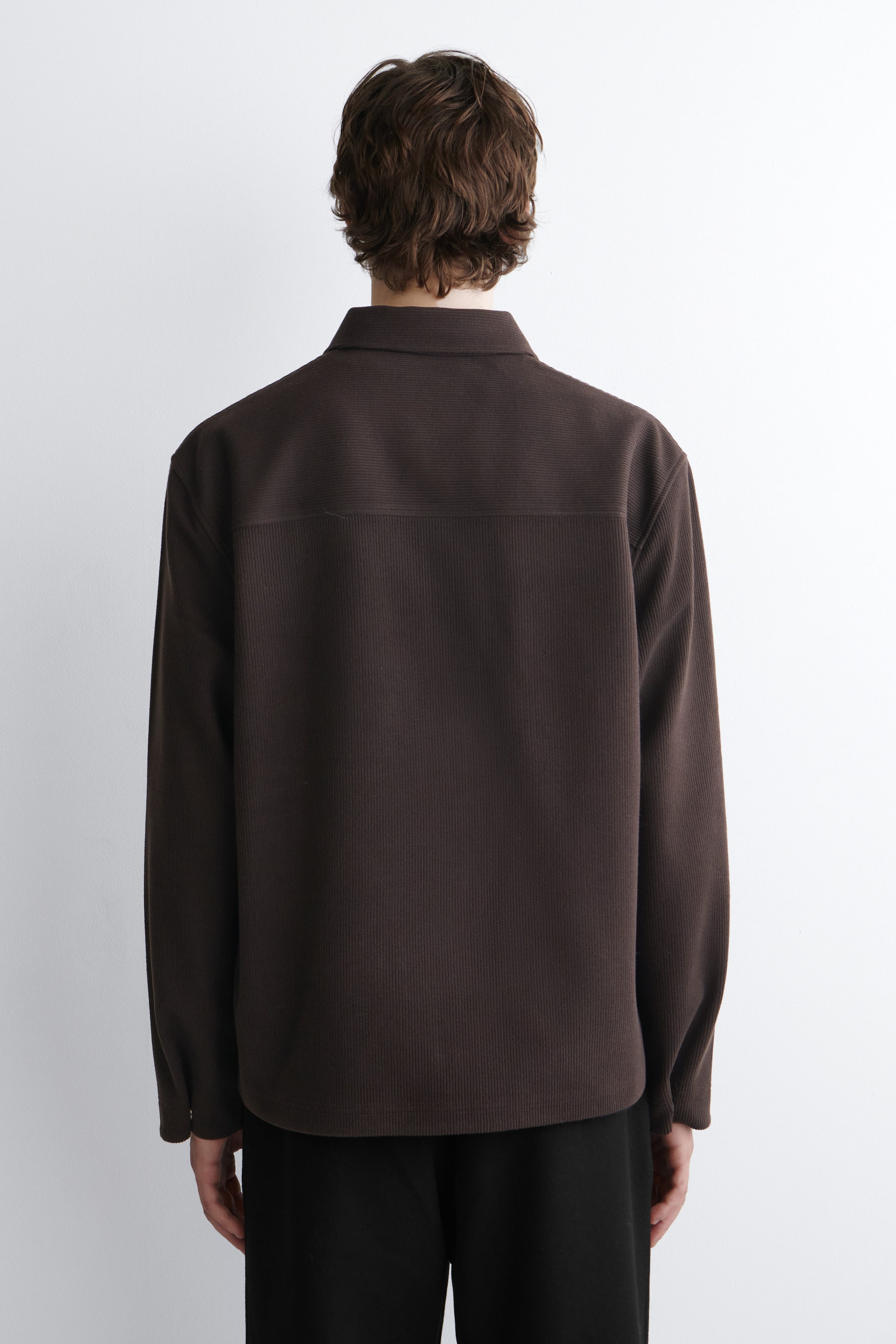 CORDUROY-JERSEY ZIP-UP OVERSHIRT