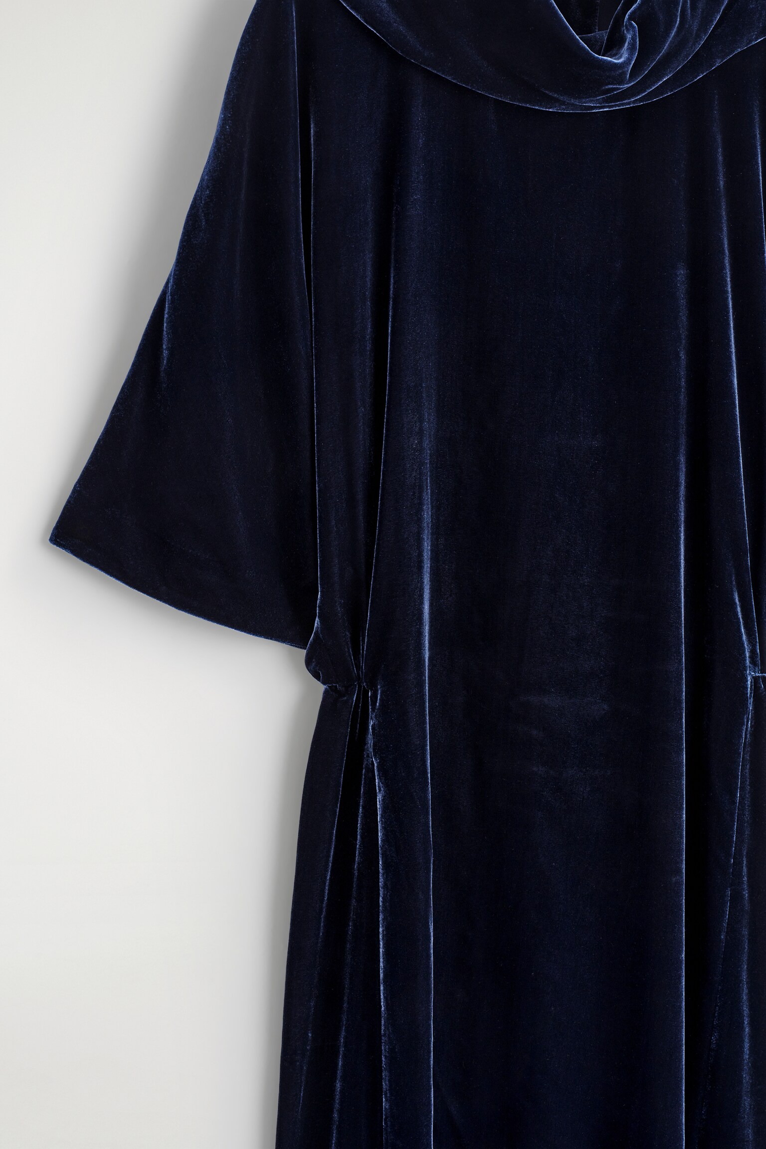DRAPED-NECK VELVET MIDI DRESS - NAVY/DARK BROWN - 6
